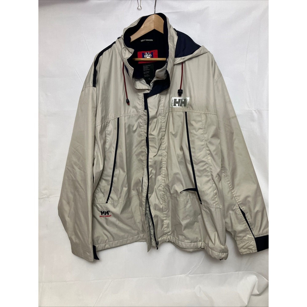Helly Hansen Jacket Mens XL Beige Excellent Ripstop Fleece Lined Sailing Hooded